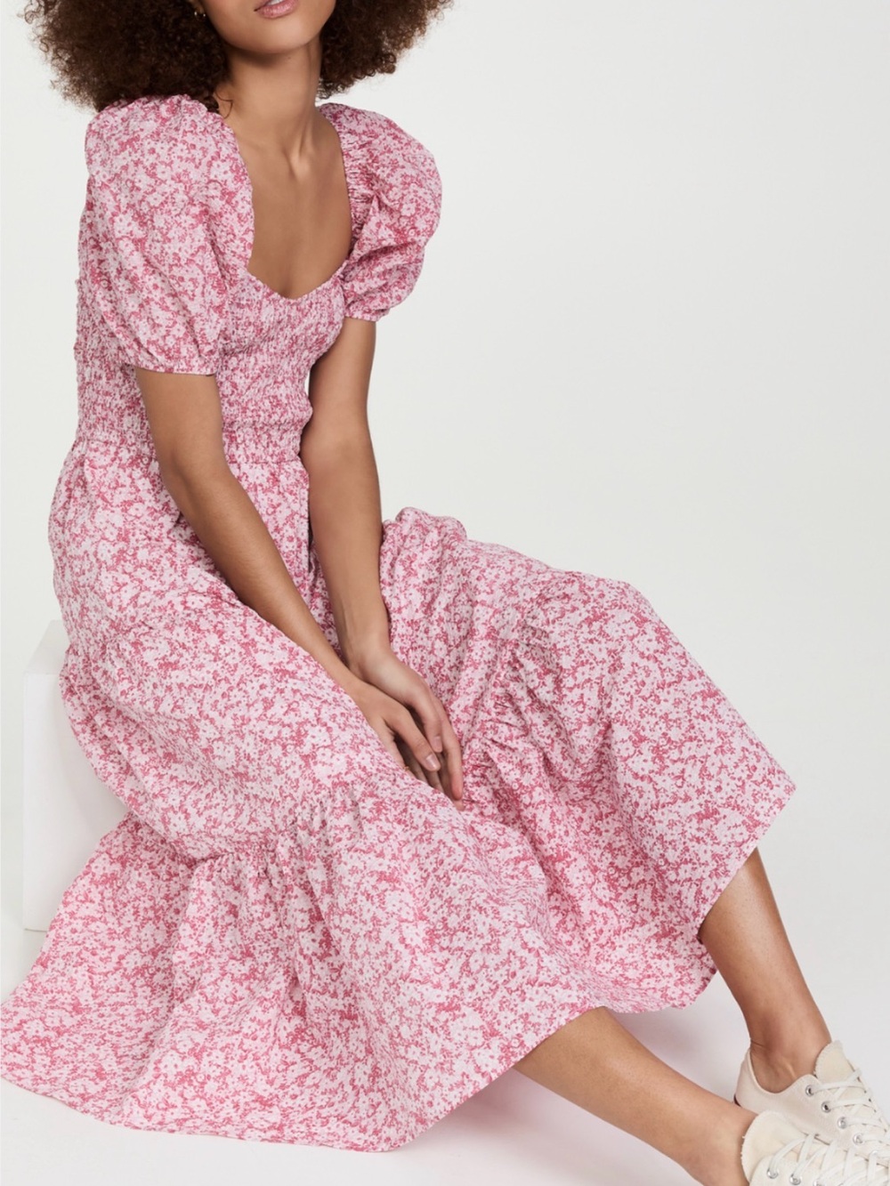 Moon River Pink Floral Puff-Sleeve Maxi Dress